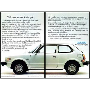 1978 Honda Why We Make It Simple Vintage Print Ad White Car